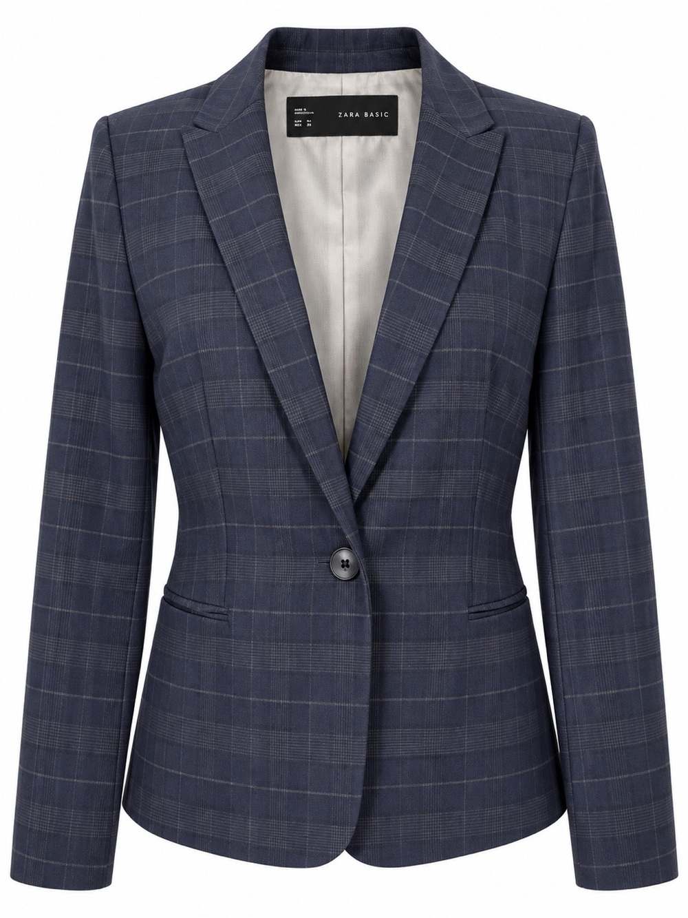 Zara Navy Plaid Single Button Blaze